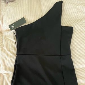 Black one shoulder midi dress